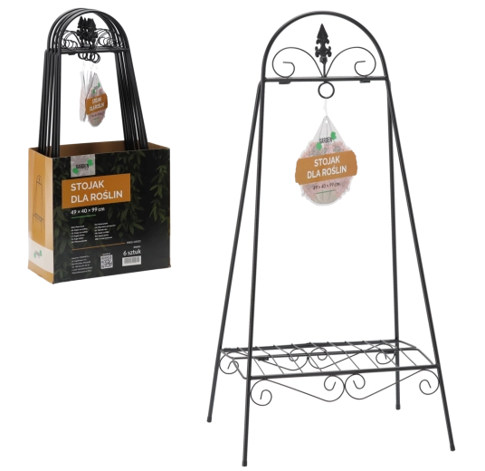 Czarny metalowy stojak na rośliny 49 × 40 × 99 cm
