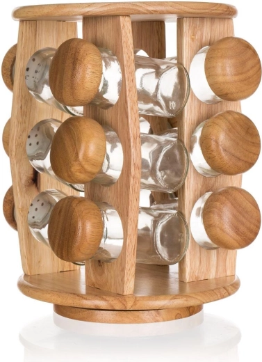Zestaw przypraw BRILLANTE ze szkła i drewna z obrotowym stojakiem, 12 szt.