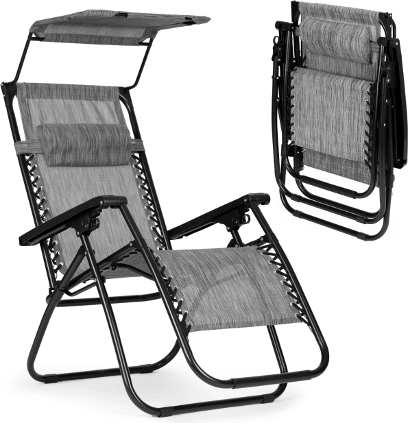 Składane regulowane krzesło ogrodowe / plażowe z daszkiem szare