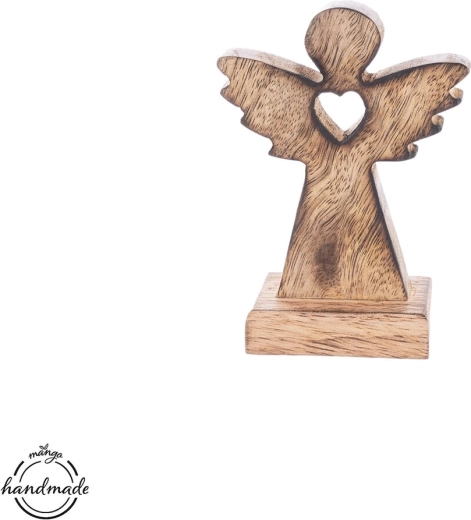 Drewniany aniołek z sercem z drewna mango 11,5 cm