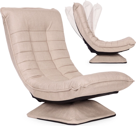 Regulowany obrotowy fotel lounge do salonu, beżowy, ModernHome