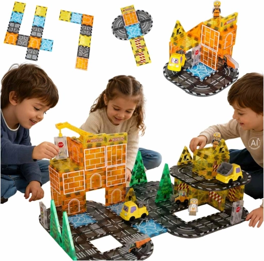 Magnetyczne klocki konstrukcyjne 3D – drogi i maszyny budowlane (92 elementy)
