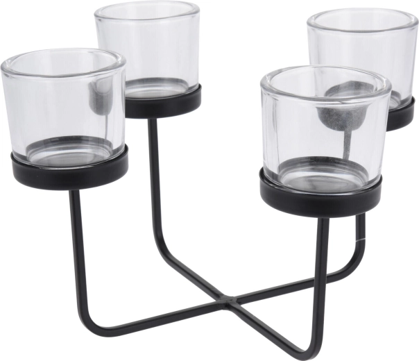 Czteroramienny świecznik z metalu i szkła, czarny