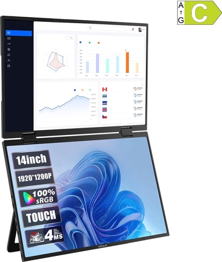 Przenośny, podwójny monitor dotykowy ZEUSLAP Z14W 2×14" WUXGA IPS