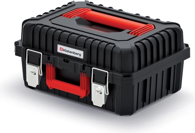 Wytrzymała skrzynia na narzędzia z metalowymi zamkami, 445 × 360 × 216 mm, czarna