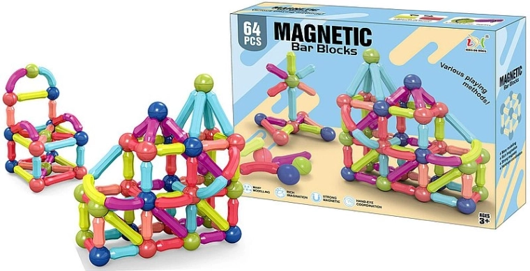 Magnetyczne klocki konstrukcyjne 3D – 64 elementy