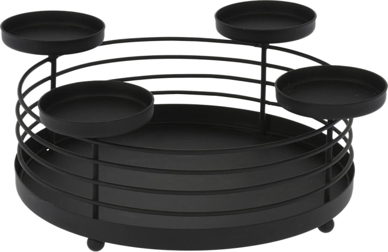 Okrągły metalowy świecznik na 4 świeczki, czarny, średnica 32 cm
