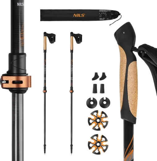 Kije nordic walking NILS z korkową rękojeścią i włóknem węglowym