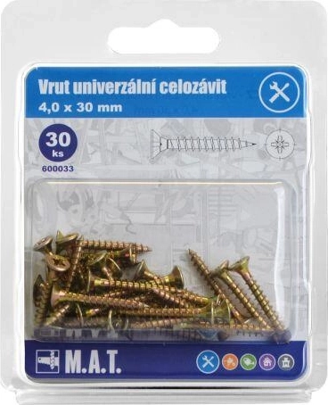 Uniwersalne wkręty z pełnym gwintem 4,0 × 30 mm, ocynkowane, 30 szt.