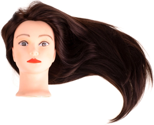 Głowa treningowa fryzjerska z brązowymi włosami