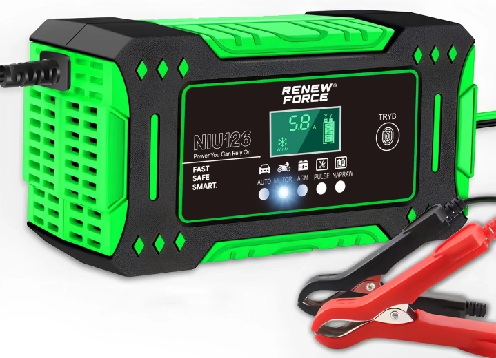 Mikroprocesorowa ładowarka akumulatorów samochodowych Renew Force 12 V 6 A z LCD i funkcją naprawy