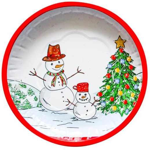 Świąteczna okrągła blaszana taca Bałwan 26 cm