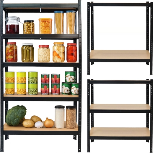 Metalowy regał magazynowy 2w1 czarny z 5 półkami MDF 150 × 75 × 30 cm