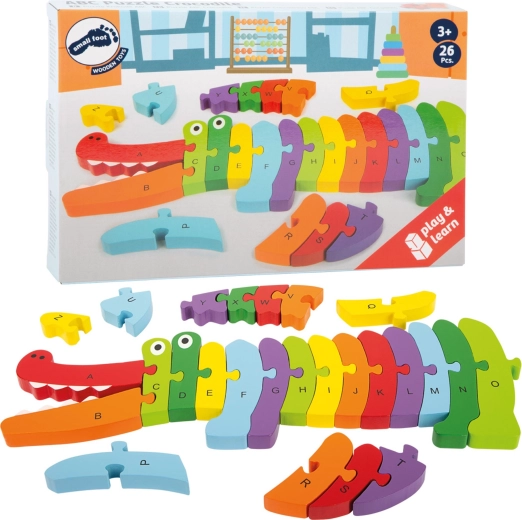 Drewniane puzzle krokodyl – nauka liter alfabetu