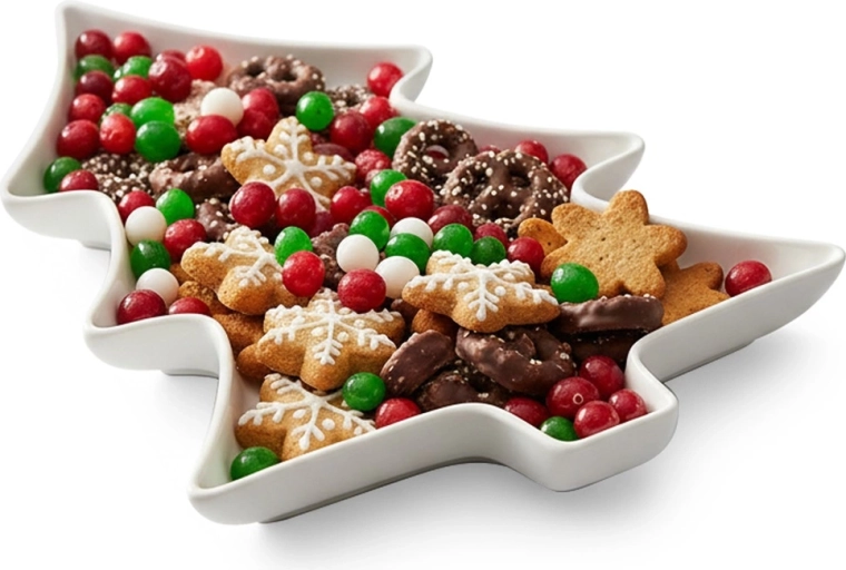 Porcelanowy półmisek do serwowania w kształcie choinki 35 × 26 × 3 cm, biały