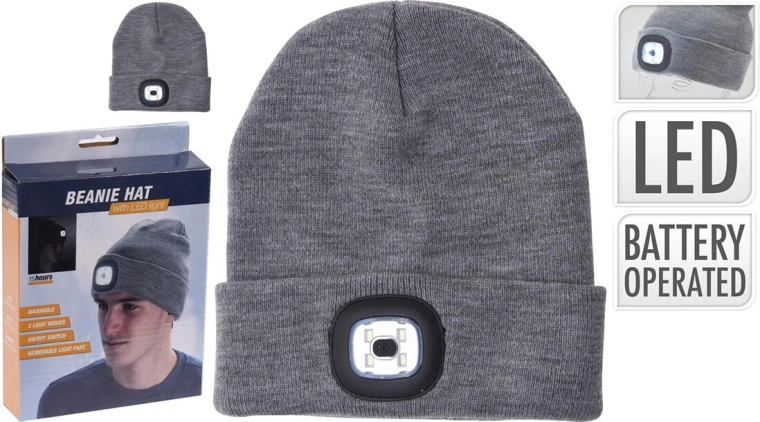 Czapka z lampką LED, szara