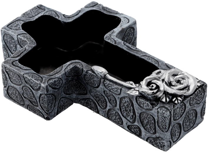 Cementowa cmentarna donica w kształcie krzyża, ciemnoszara ze srebrnymi detalami 28 × 18 × 7,5 cm