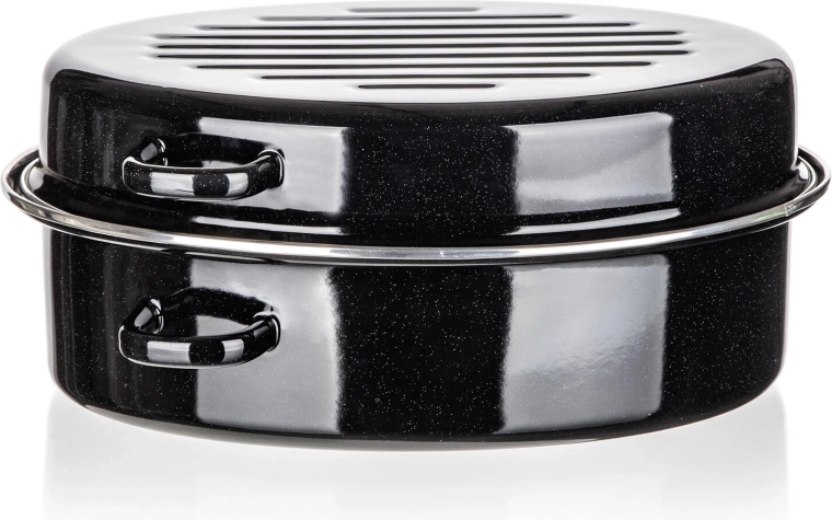 Emaliowana owalna brytfanna 38 × 23,5 × 17 cm, 2‑częściowa CULINARIA Black BANQUET