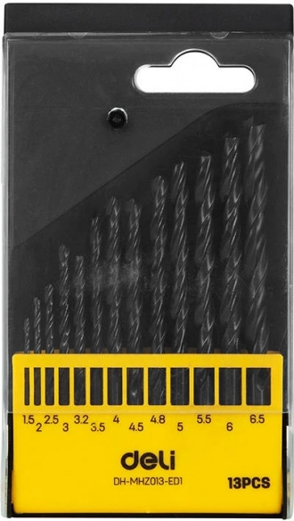 Zestaw wierteł HSS DELI TOOLS 13 szt. (1,5–6,5 mm)