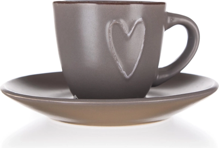Ceramiczna filiżanka ze spodkiem HEART 80 ml brązowa