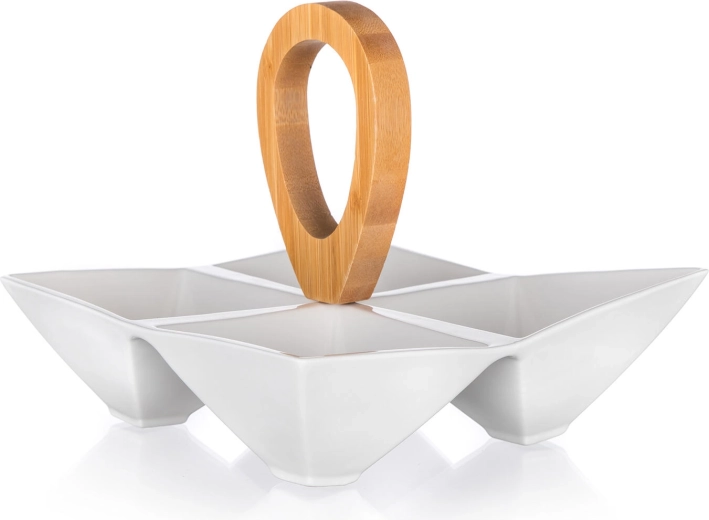 Dzielona miska do serwowania z porcelany z bambusowym uchwytem BRILLANTE 21 × 21 × 17,5 cm