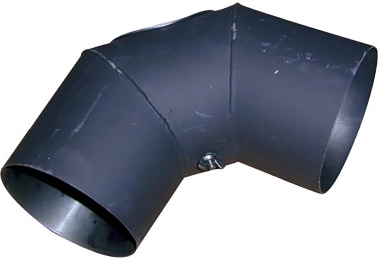 Kolano dymowe z otworem rewizyjnym 125 mm, 90°, stal 1,5 mm, czarne
