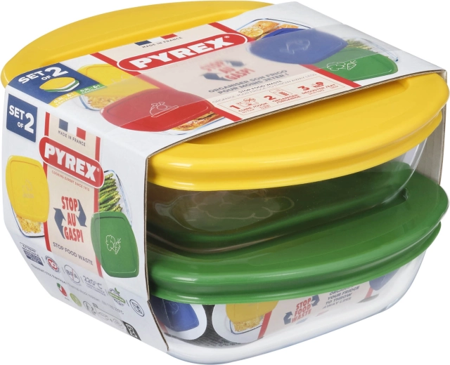 Zestaw kwadratowych pojemników PYREX 2 szt. 0,3 l szkło
