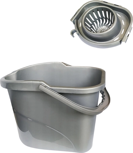Owalne wiadro ze ściskaczem 15 l, srebrne