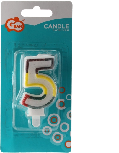 Urodzinowa świeczka cyfra 5 z brokatem i stojakiem