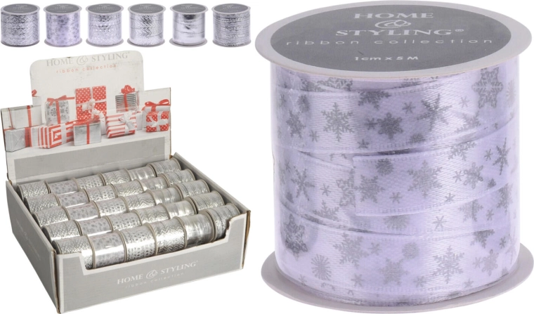 Dekoracyjna taśma poliestrowa 5 m × 1 cm srebrna mix