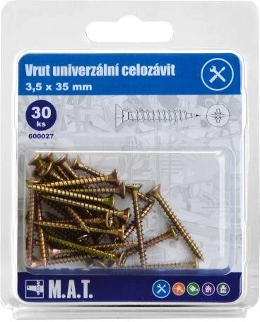 Uniwersalny wkręt z pełnym gwintem 3,5 × 35 mm, ocynkowany, 30 szt.