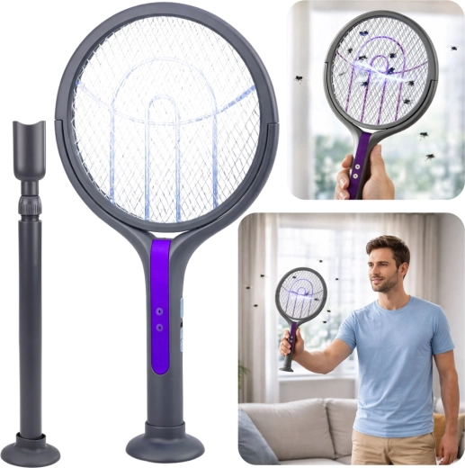 elektryczna teleskopowa packa na muchy 2w1 z lampą przeciw komarom