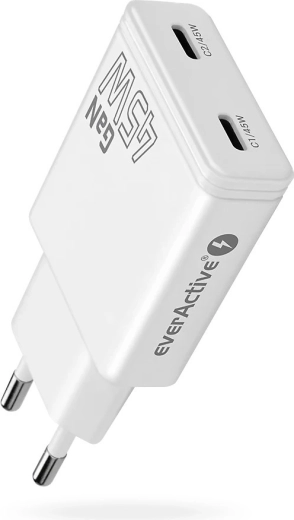 EverActive super slim sieciowa ładowarka GaN 45 W z 2× USB-C (SC-465Q)