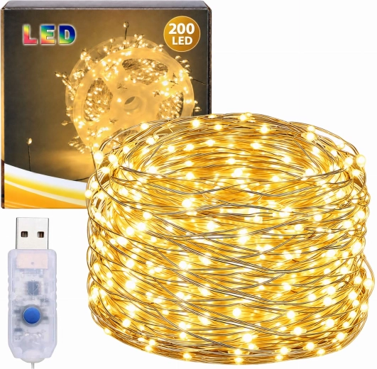 Świąteczny łańcuch świetlny na druciku, 200 LED, 6 m