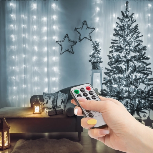 Kurtyna świetlna ze 100 mikro diodami LED w zimnym białym kolorze, 3 × 1 m z pilotem