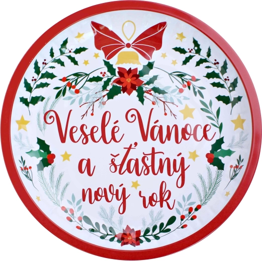 Okrągła metalowa taca Wesołe Święta 26 cm