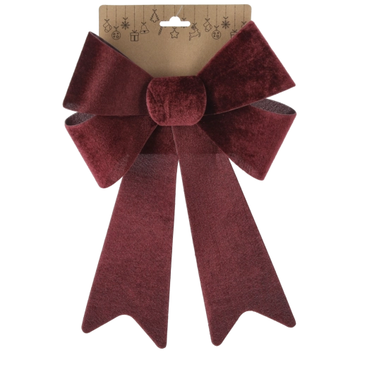 Duża świąteczna dekoracyjna kokarda z weluru bordo 23 × 38 cm