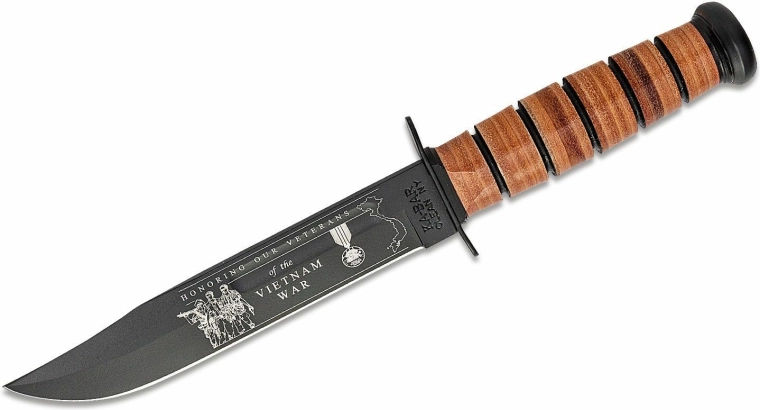 Ka-Bar U.S. Army Vietnam pamiątkowy nóż bojowy 17,8 cm, czarny, skórzana rękojeść, skórzane etui