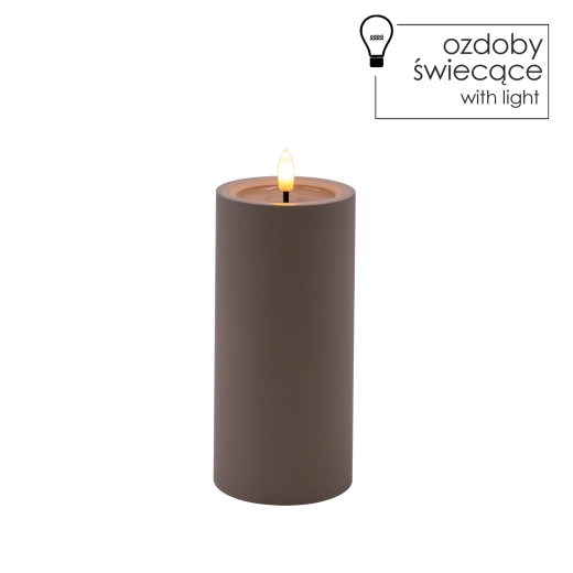 Szara świeca LED 7 × 15 cm z migoczącym płomieniem