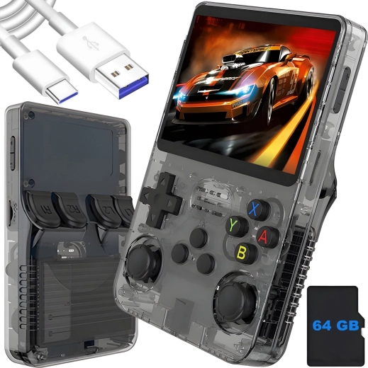 Przenośna retro konsola do gier Renew Force R36S czarna 64 GB z ArkOS 2.0