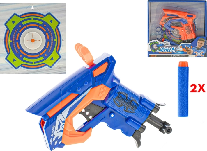 Pistolet na naciąg z piankowymi nabojami i tarczą 11 cm