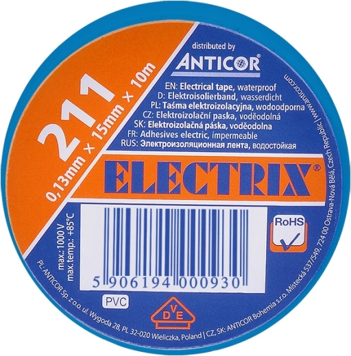 Solight taśma izolacyjna 15 mm x 0,13 mm x 10 m, niebieska