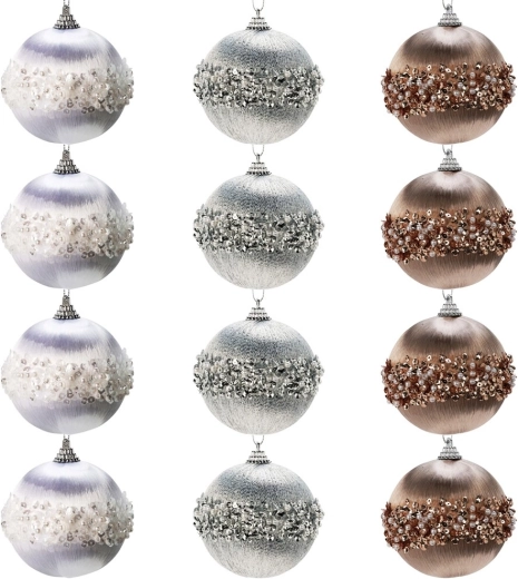 Zestaw nietłukących bombek świątecznych białych, srebrnych i szampańskich 8 cm – 12 szt.