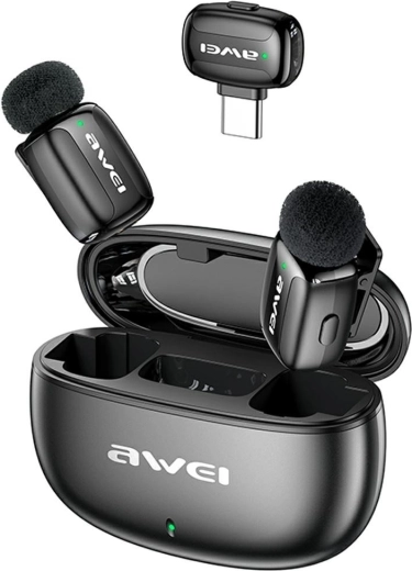 Awei MK5 Duo Ai-Voice bezprzewodowy mikrofon krawatowy czarny