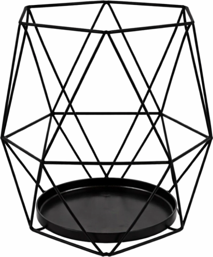 Metalowy geometryczny lampion na świeczkę, czarny, 15 × 15 × 18 cm