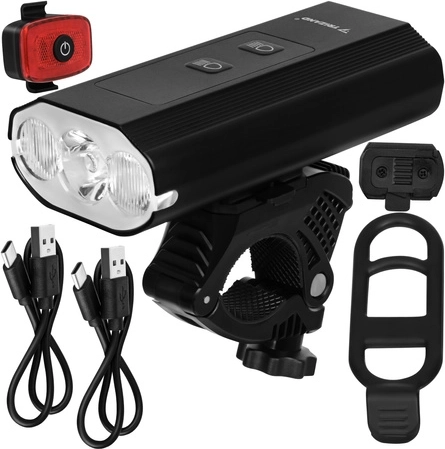 Zestaw lampek rowerowych Trizand LED 1300 lm (przód + tył) z USB-C i powerbankiem