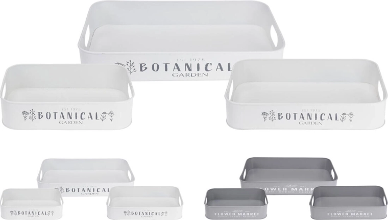 Metalowe prostokątne tace z motywem ogrodowym, zestaw 3 szt.