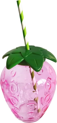 Szklanka Mason 550 ml w kształcie truskawki z zieloną zakrętką