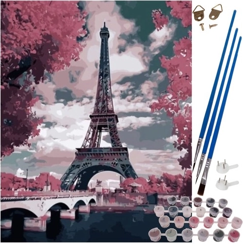 Malowanie po numerach 40 × 50 cm – Wieża Eiffla na ramie