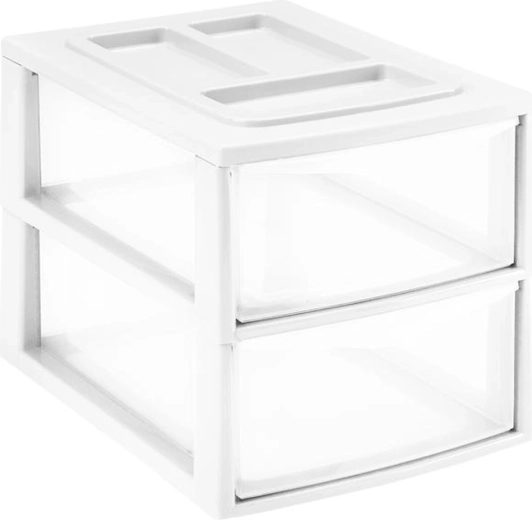 Plastowy regał z dwiema szufladami 38 × 27 × 26 cm